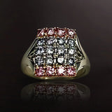 Platinum Ring With 12 Natural Blue and Pink Round Diamonds